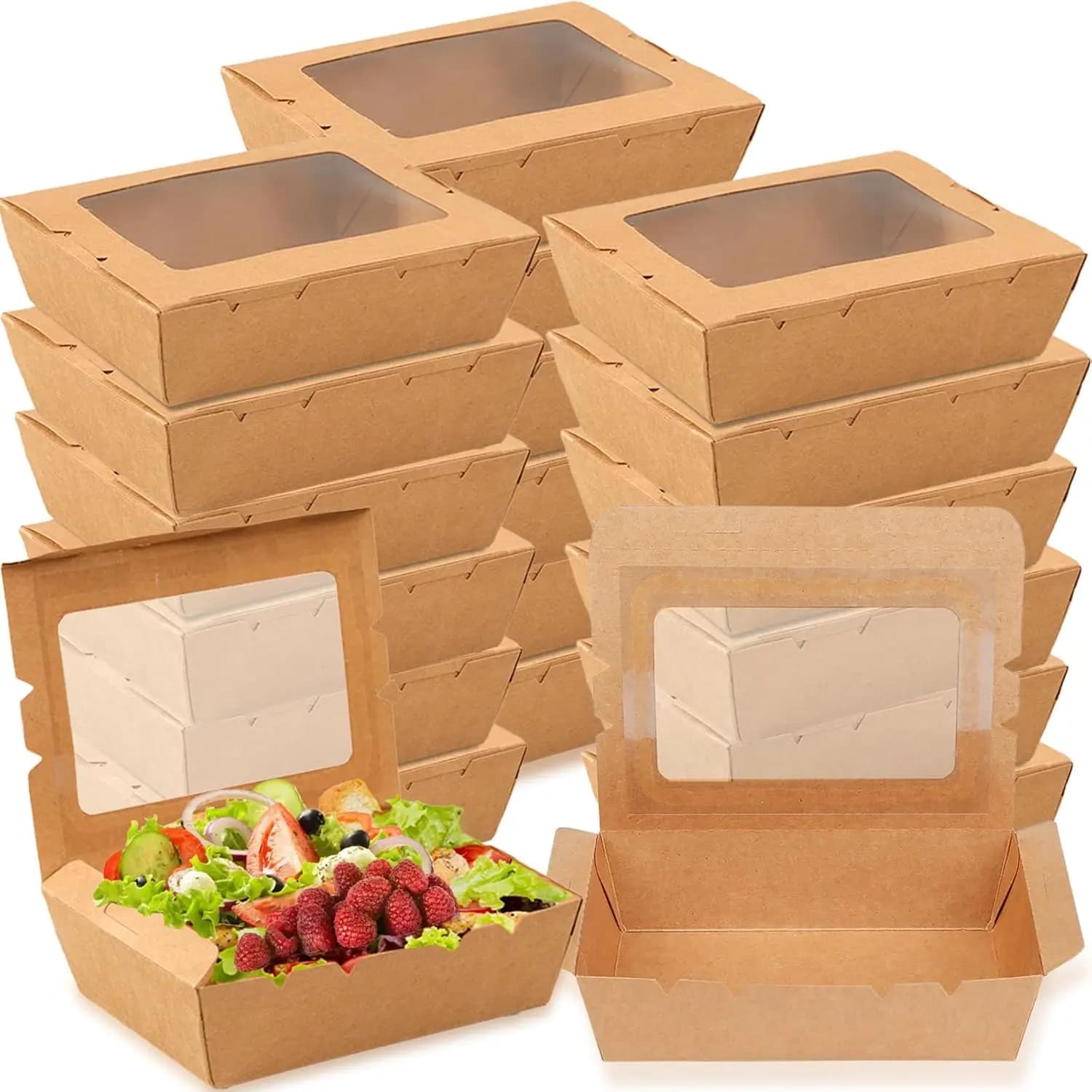 Confezione da 50 contenitori per asporto con finestra, scatole da 40 oz in carta kraft per pranzo, ristorante, feste