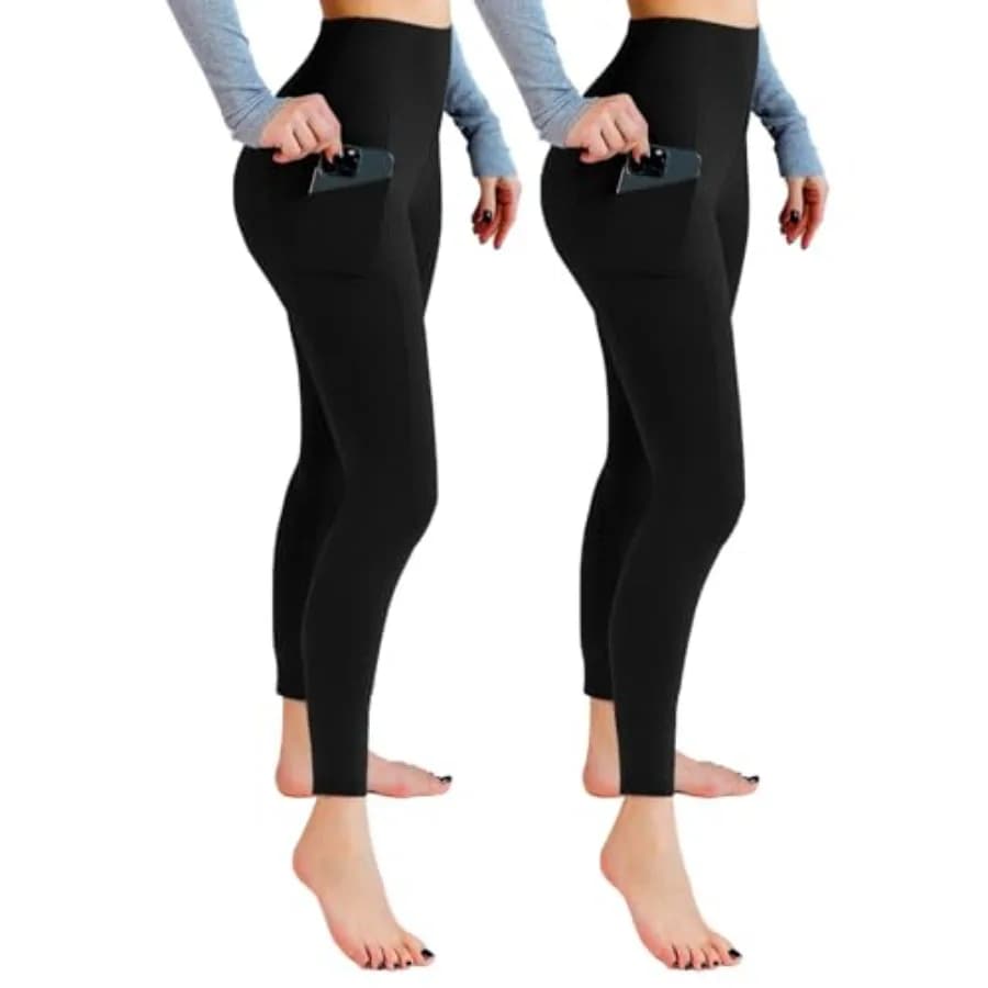 Confezione da 2 leggings con tasche per donna, leggings morbidi a vita alta per yoga e palestra
