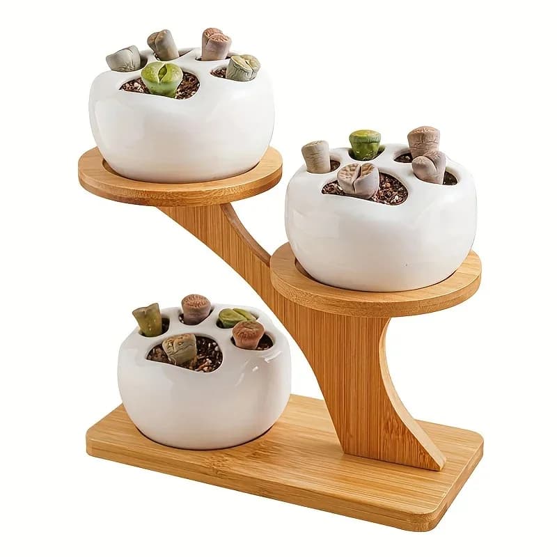 Bamboo Desktop Small Flower Stand - Multi-layer Plant Stand for Succulent Potted Plants, Practical Window Sill Flower Pot Holder
