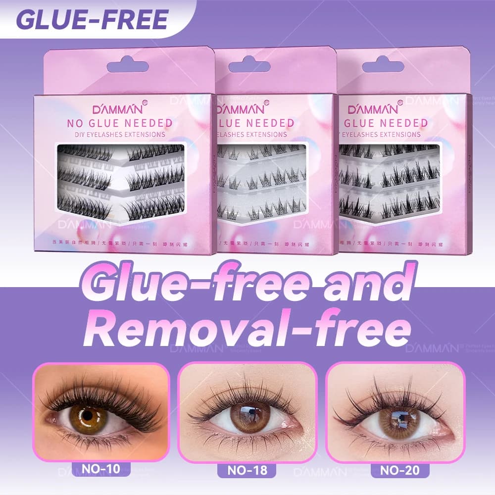 DAMMAN Self Adhesive Lash Clusters Individual Press On Lashes No Glue Needed Glue-free False Eyelashes Lash Extension Supplies