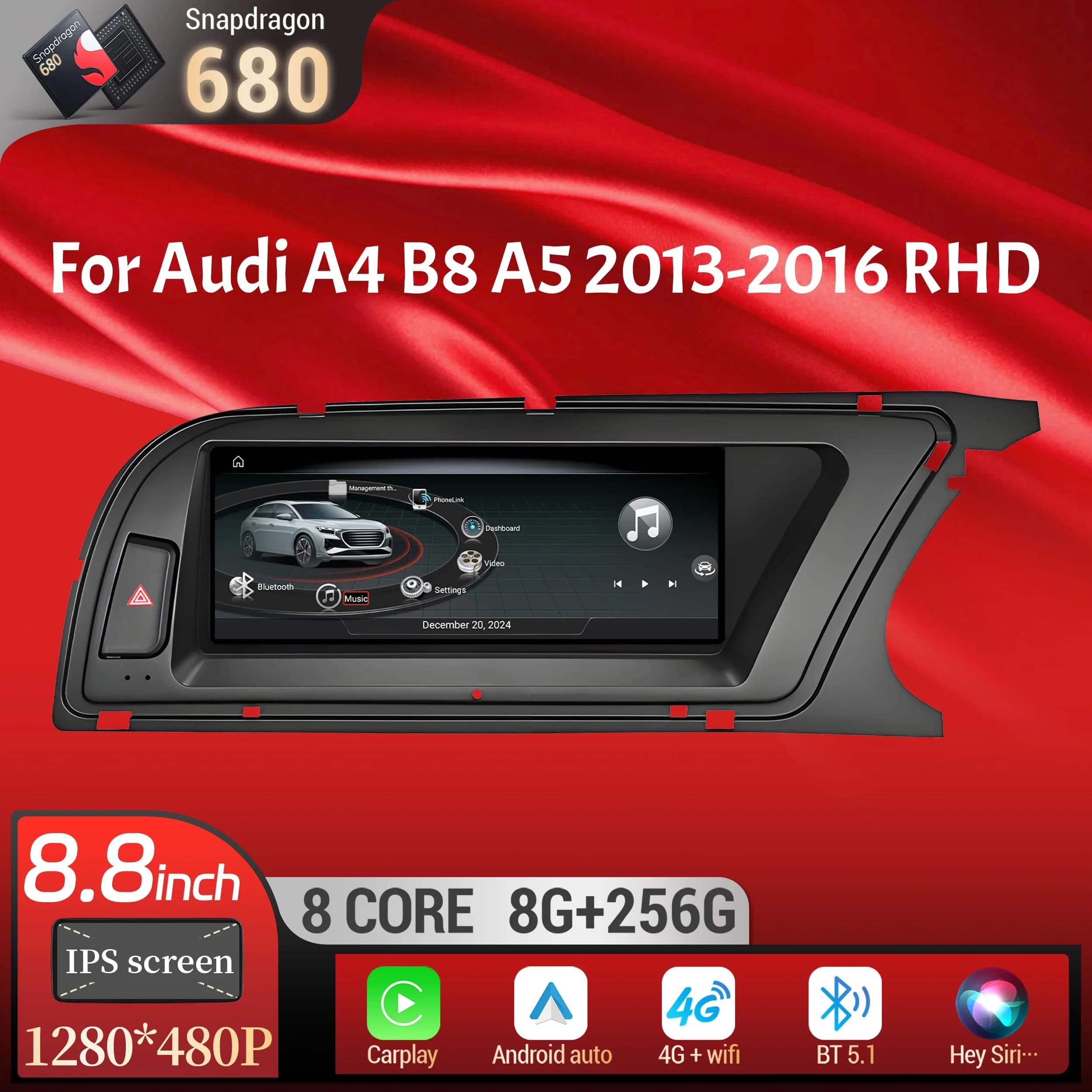 8.8 pollici Guida a destra Android 13 per Audi A4 B8 A5 2013-2016 Autoradio Wireless Carplay Qualcomm Snapdragon 680 Touch Screen