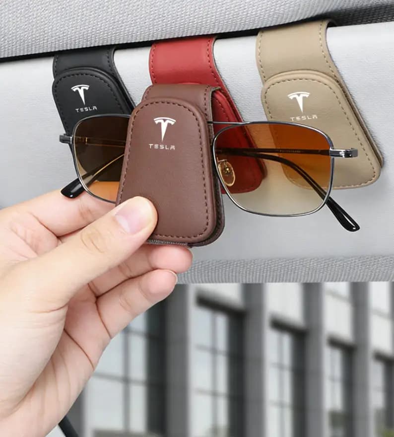 Multi Functional Car Sunshade Eyeglass Clip Leather Eyeglass Clip Accessories For Tesla Model 3 Y S X Cybertruck Juguete