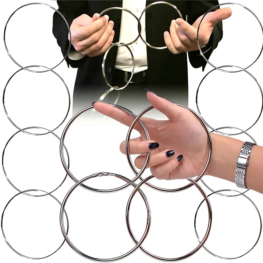 Anelli di potenza magici classici in metallo da 4-12 pezzi - Oggetti di scena magici riutilizzabili per la decrittazione, strumento professionale per spettacoli di palcoscenico/strada/primo piano