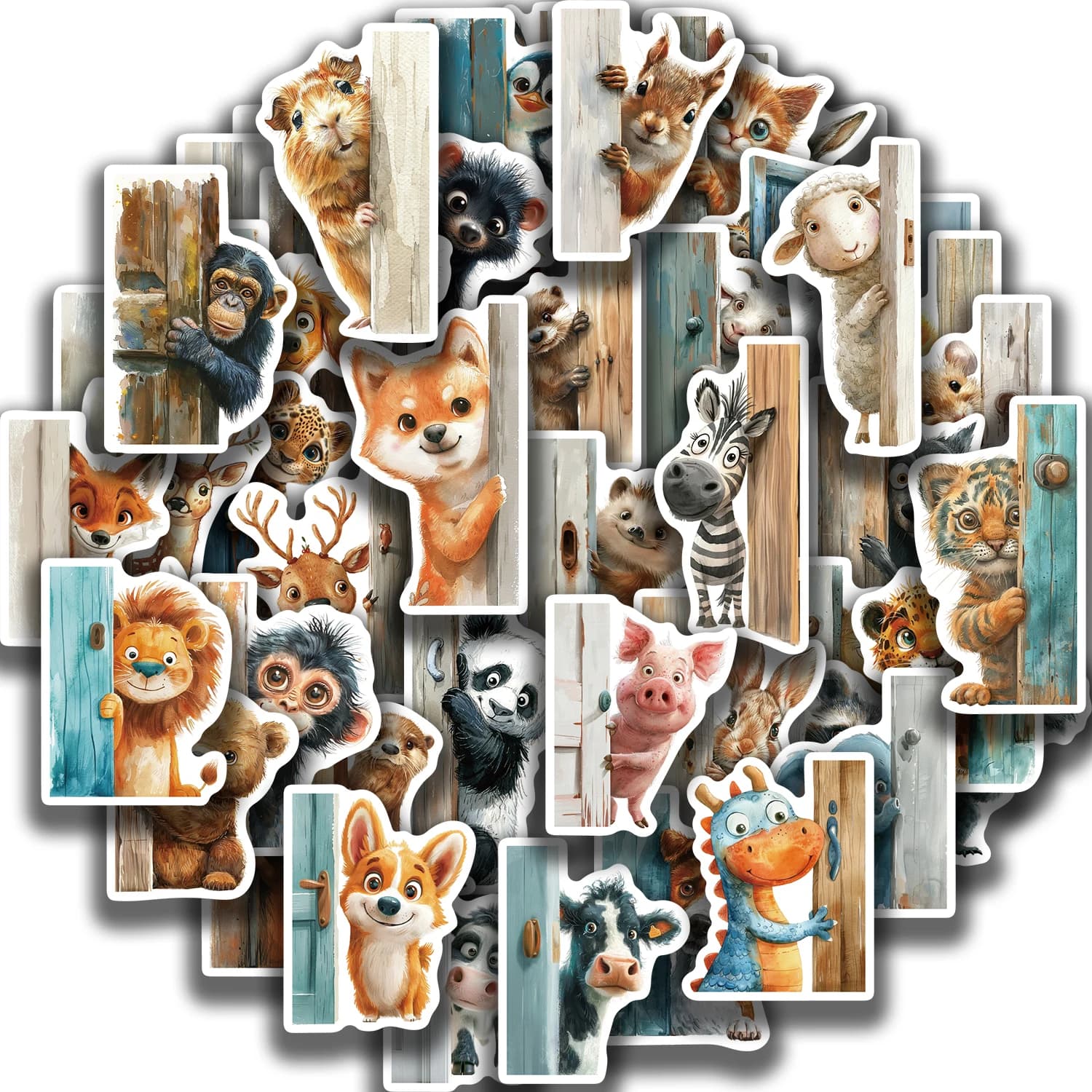 50PCS The Animal At The Door Stickers Aesthetic PVC Children Decoration Sticker For Sketchbook Scrapbook Kids Classic Toys