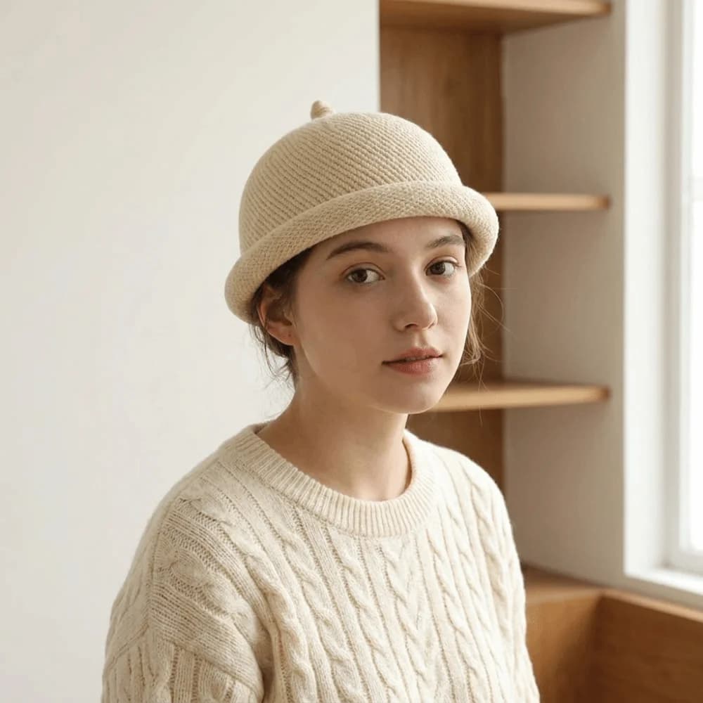 Casual Solid Color Melon Skin Hat Rolled Edge Knitted Painter Hat Keep Warm Multifunction Pacifier Cap Winter