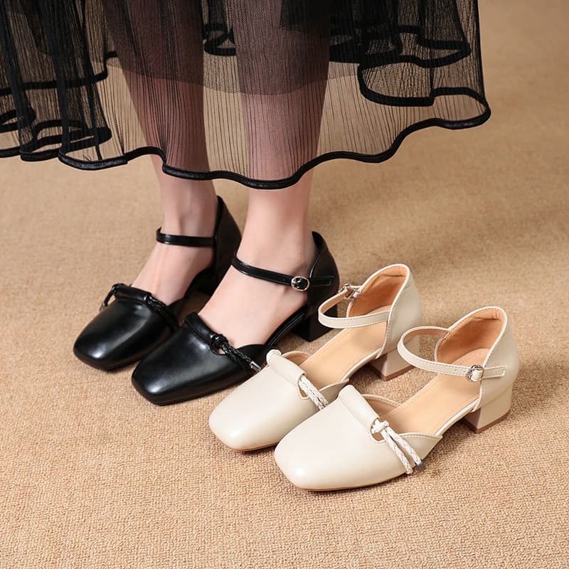 Sandali Baotou Francesi da Donna, Nuovo Stile Estivo 2025, con Tacco Grosso e Cinturino per Abiti Eleganti