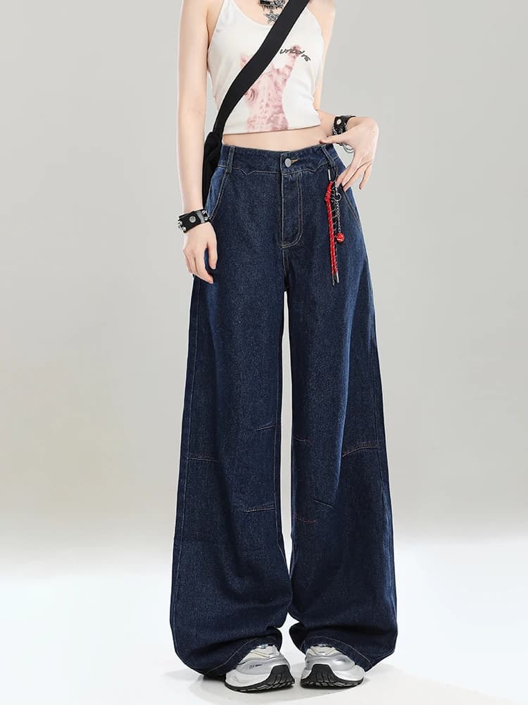 American Retro Lazy Style Wide Leg Jeans Women Summer New Loose Slimming Super Beautiful Floor-Length Pants