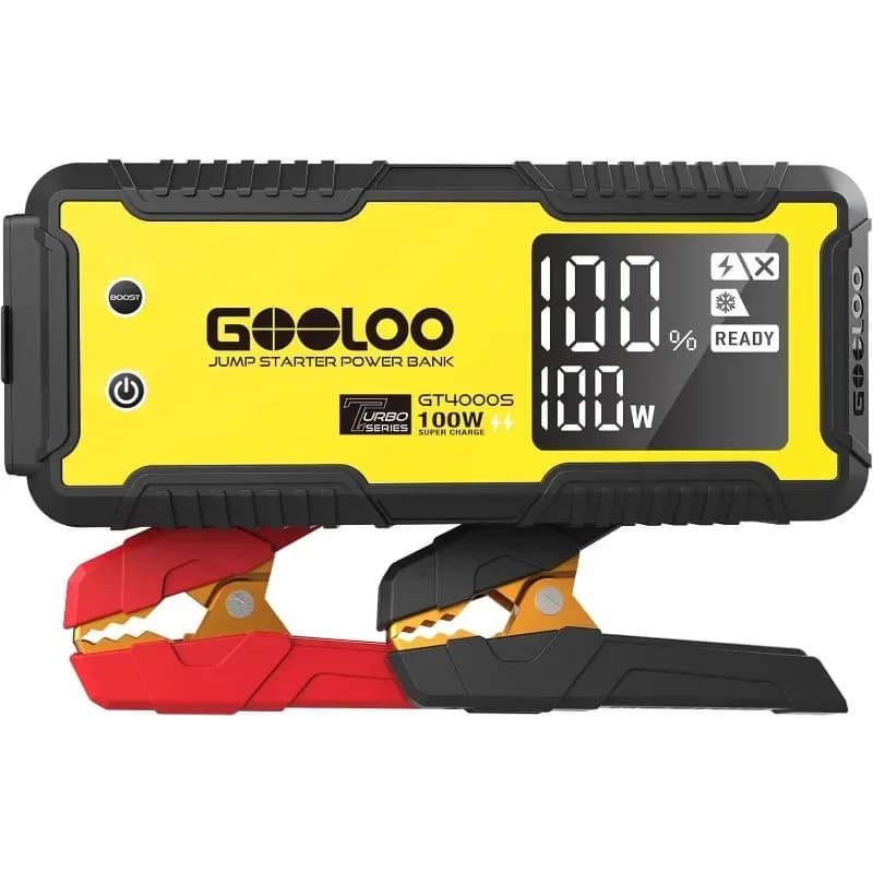 Avviamento di emergenza GT4000S Avviamento di ponticello per auto da 4000 A (motori a gas diesel fino a 10 litri da 12 litri), scatola di emergenza al litio a ricarica rapida da 100 W