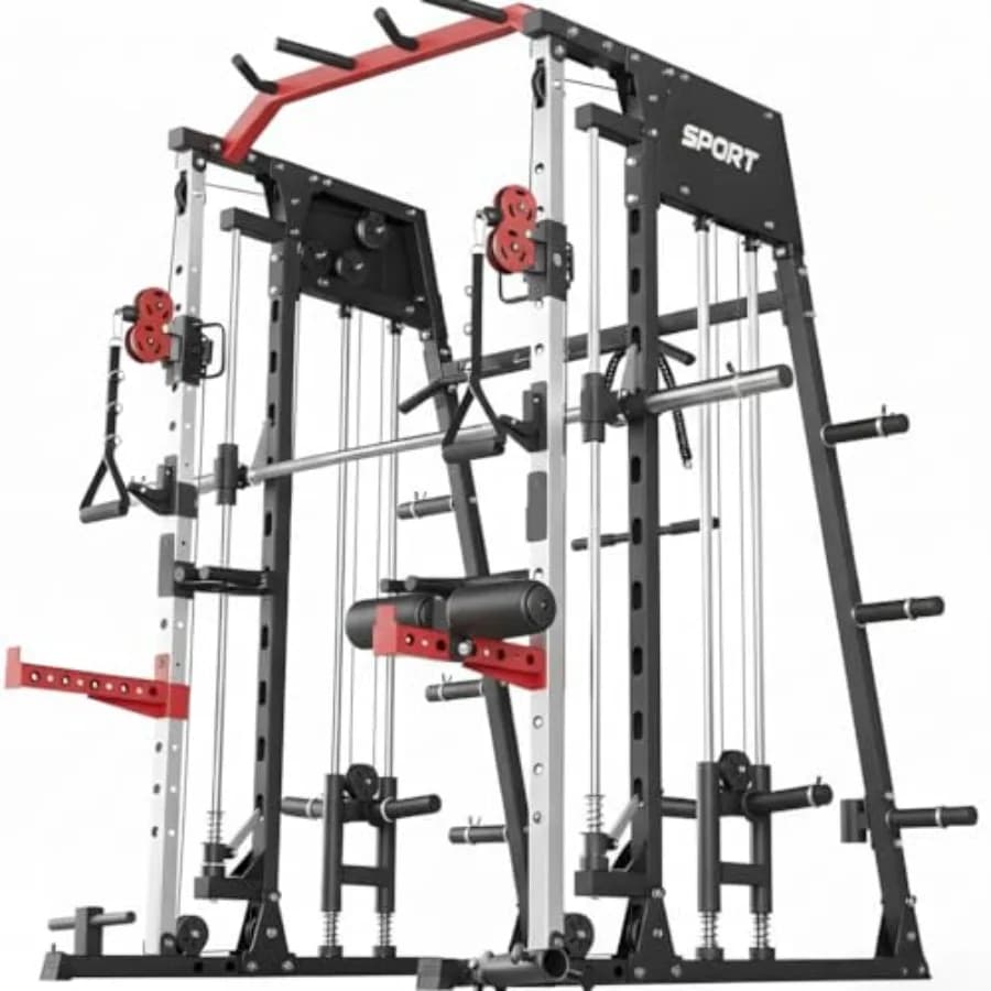 Smith Machine Home Gym All-in-One Power Cage 2200LBS Attrezzatura da Allenamento Multifunzionale con Squat Rack e Sistema a Cavi LAT Pulley