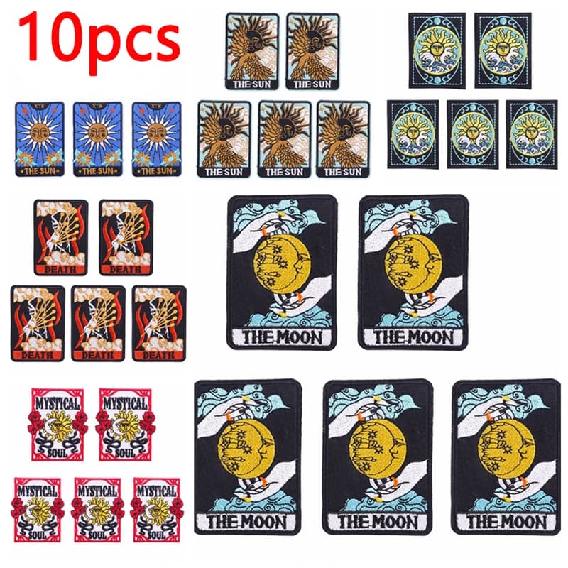10 pz/set Nuovo Stile Tarocchi Carta Ricamo Patch Ferro Sulle Toppe Per Abbigliamento Giubbotti Toppe Termoadesive Sui Vestiti Della Banda