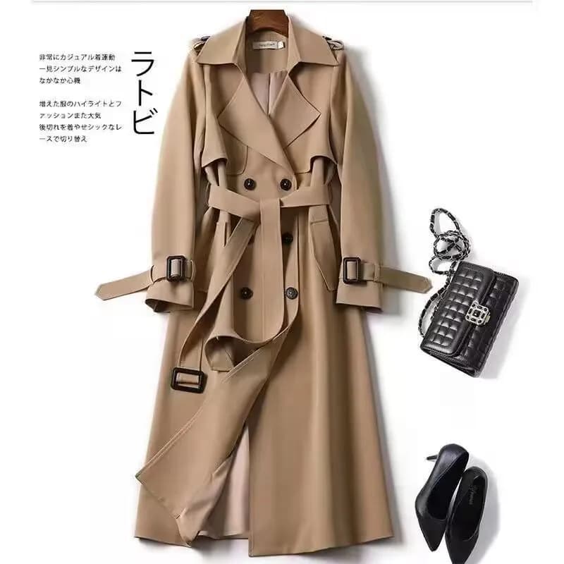 Women's Medium Length Double Breasted Coat High-quality Coat Windproof Belt Fashionable Coat Windbreaker Coats
