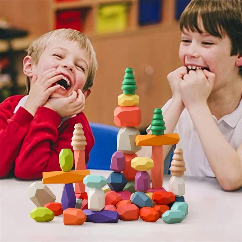48PC Building Block in legno Pietra colorata Baby Montessori Giocattolo educativo creativo Gioco impilabile in stile nordico Giocattoli in pietra arcobaleno
