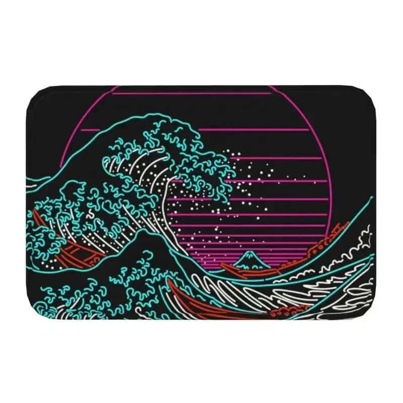 Tappetino da ingresso per porta d'ingresso in bianco e nero The Great Wave Off Kanagawa Tappetino da bagno per cucina giapponese Ukiyo-e