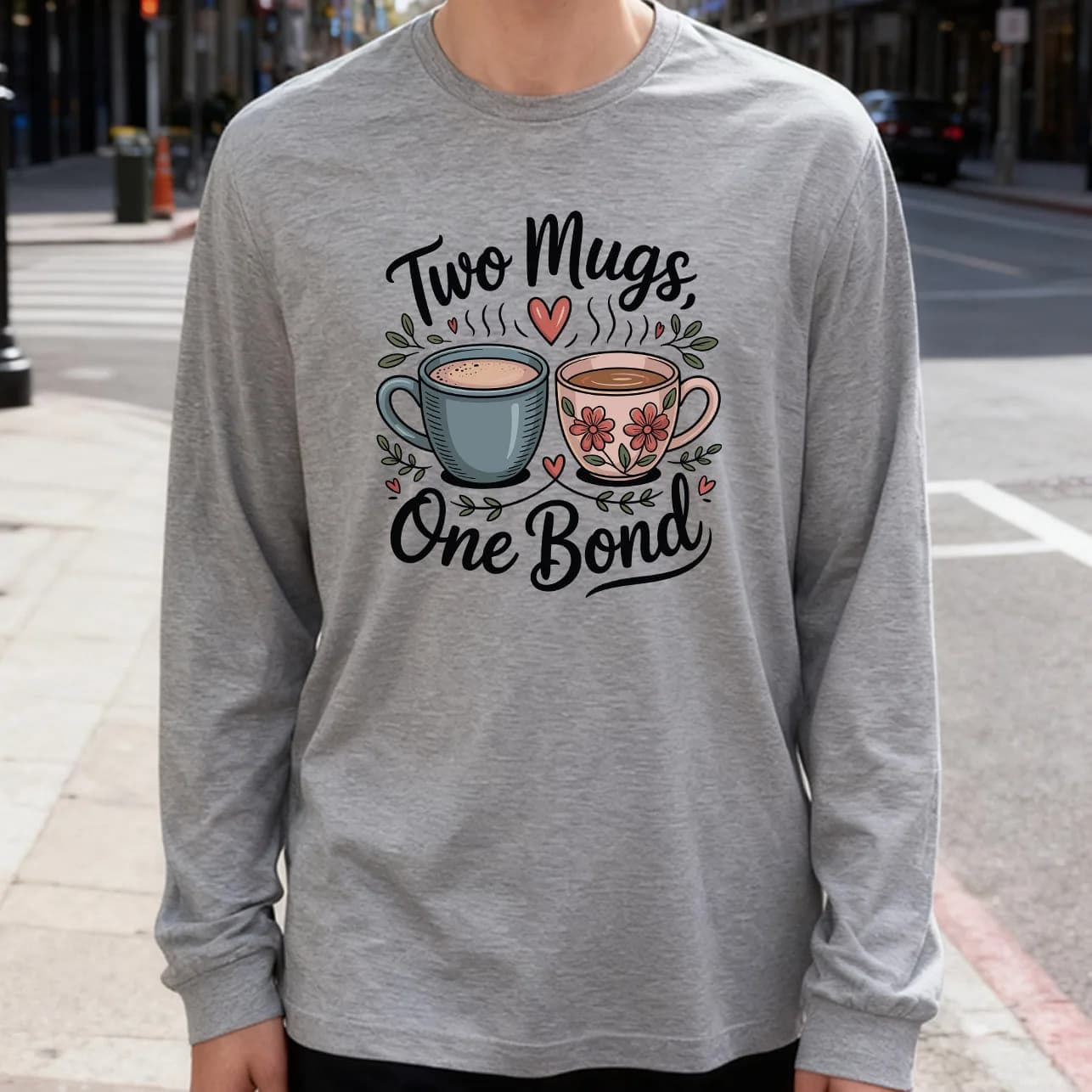T-shirt a maniche lunghe da uomo Two Mugs One Bond 180g 100% cotone girocollo stampato casual da indossare ogni giorno morbido e traspirante