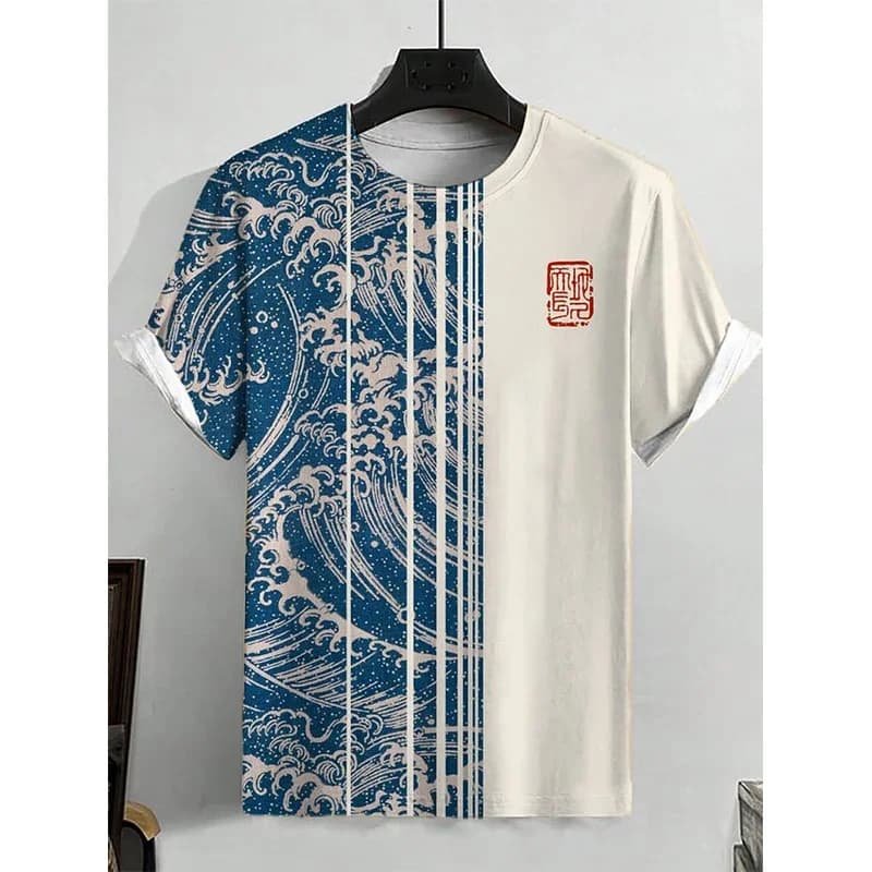 T-shirt with 3D print of Japanese style cats, short sleeved oversize shirt with O neckline for men and women, Harajuku Y2k top, children's clothing