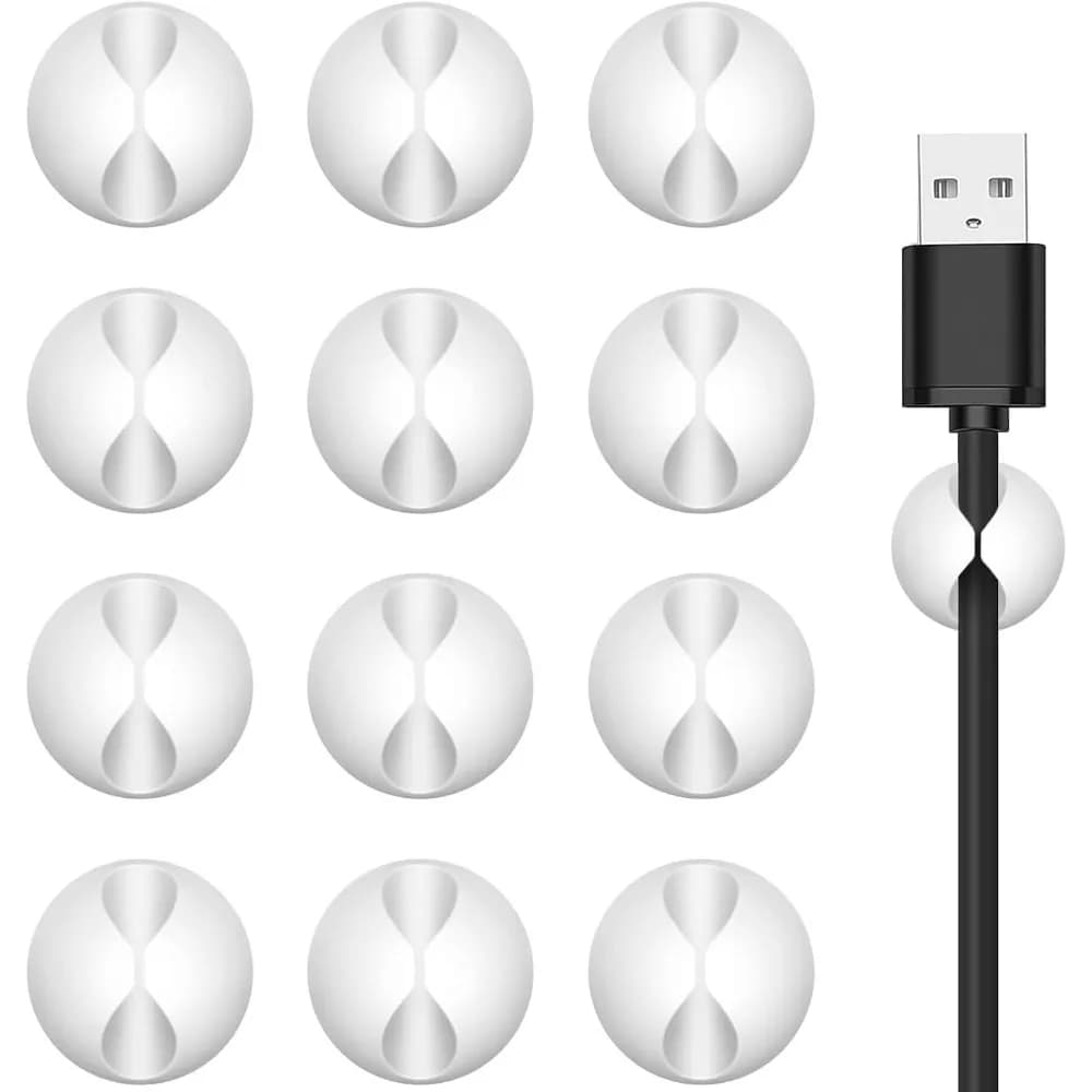 12PCS Self-Adhesive Cable Clips for Desk, USB, Power, Mouse Wires - Clean Home Office Cable Management