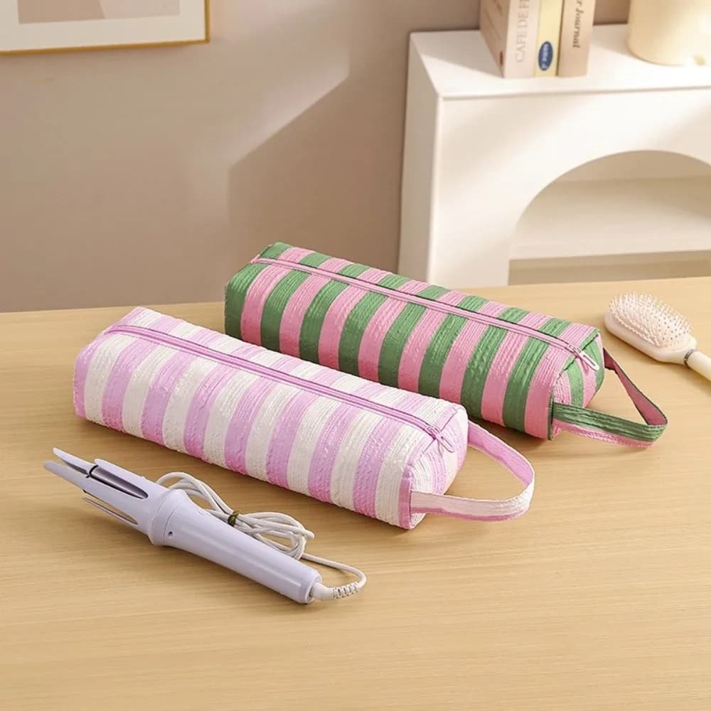 New Large Capacity Hair Dryer Storage Bag Heat Resistan Portable Makeup Bag Multi-Functional Stripe Design Toiletry Bag Home Use