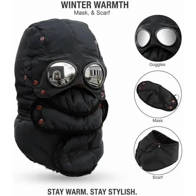 Cappello da Sci Invernale con Sciarpa, Antivento, Paraorecchie Spesso, Apertura per Occhiali Antiappannamento, per Uomo e Donna