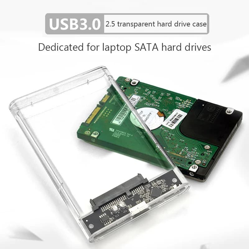 Custodia per HDD trasparente USB 3.0 da 2,5", cavo micro di tipo C Custodia per disco rigido esterno da 2,5 pollici SATA Box HDD SSD Computer