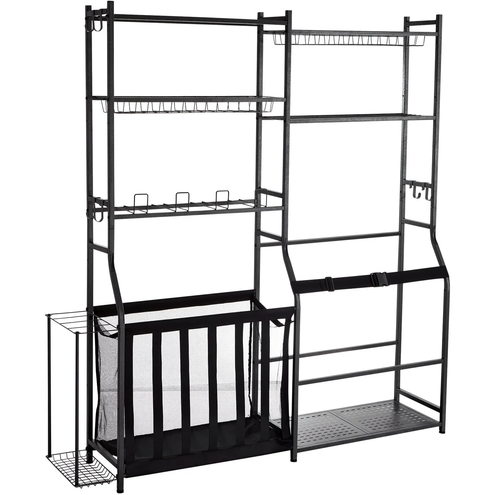 Organizzatore per garage per attrezzatura da golf, supporto per 2 sacche da golf e portaoggetti per altre attrezzature sportive, carrello porta palline in acciaio per esterni