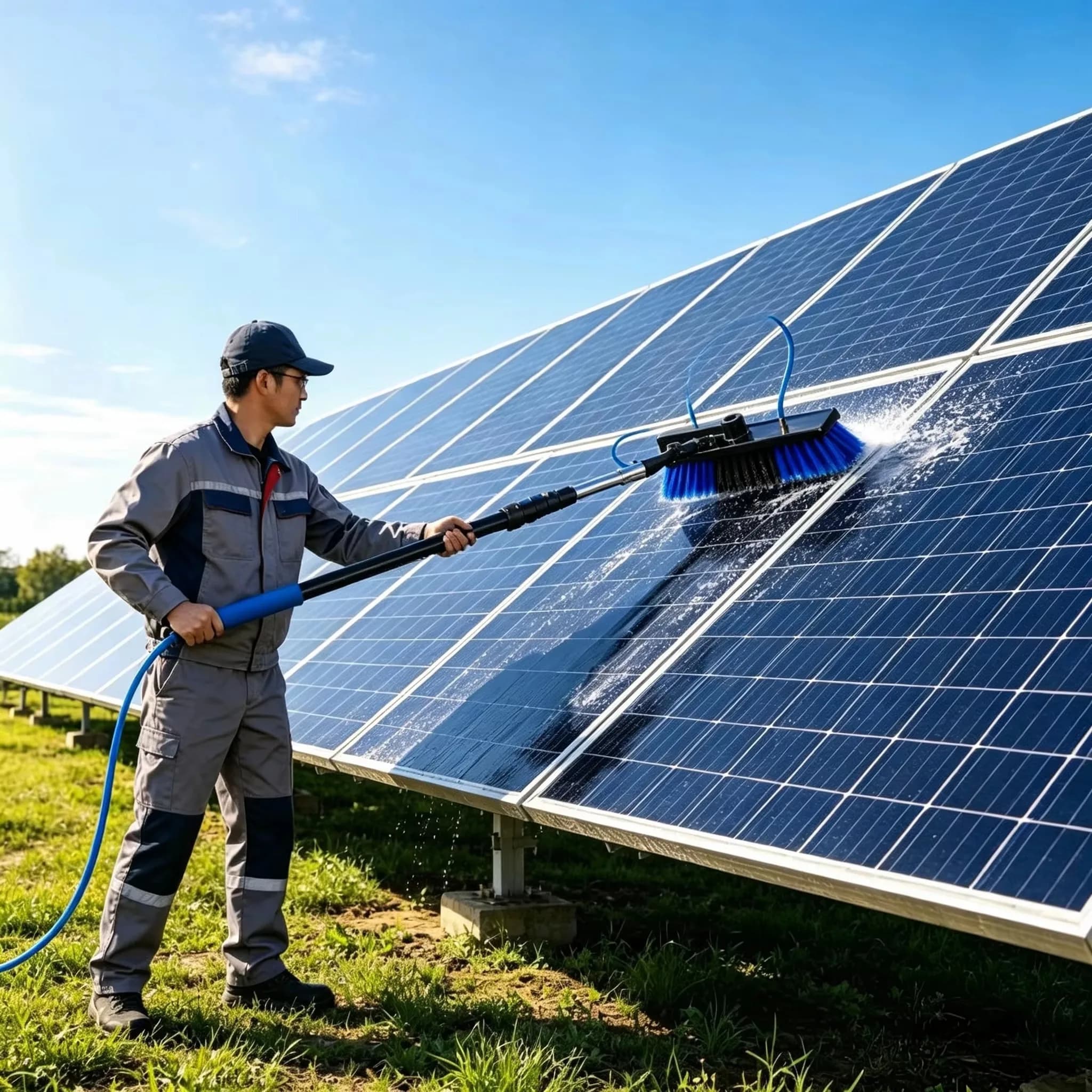 Asta Regolabile da 12-24 Piedi per Pulizia Automatica di Pannelli Solari e Finestre, in Alluminio con Batteria al Litio e Convertitore, Ecologica