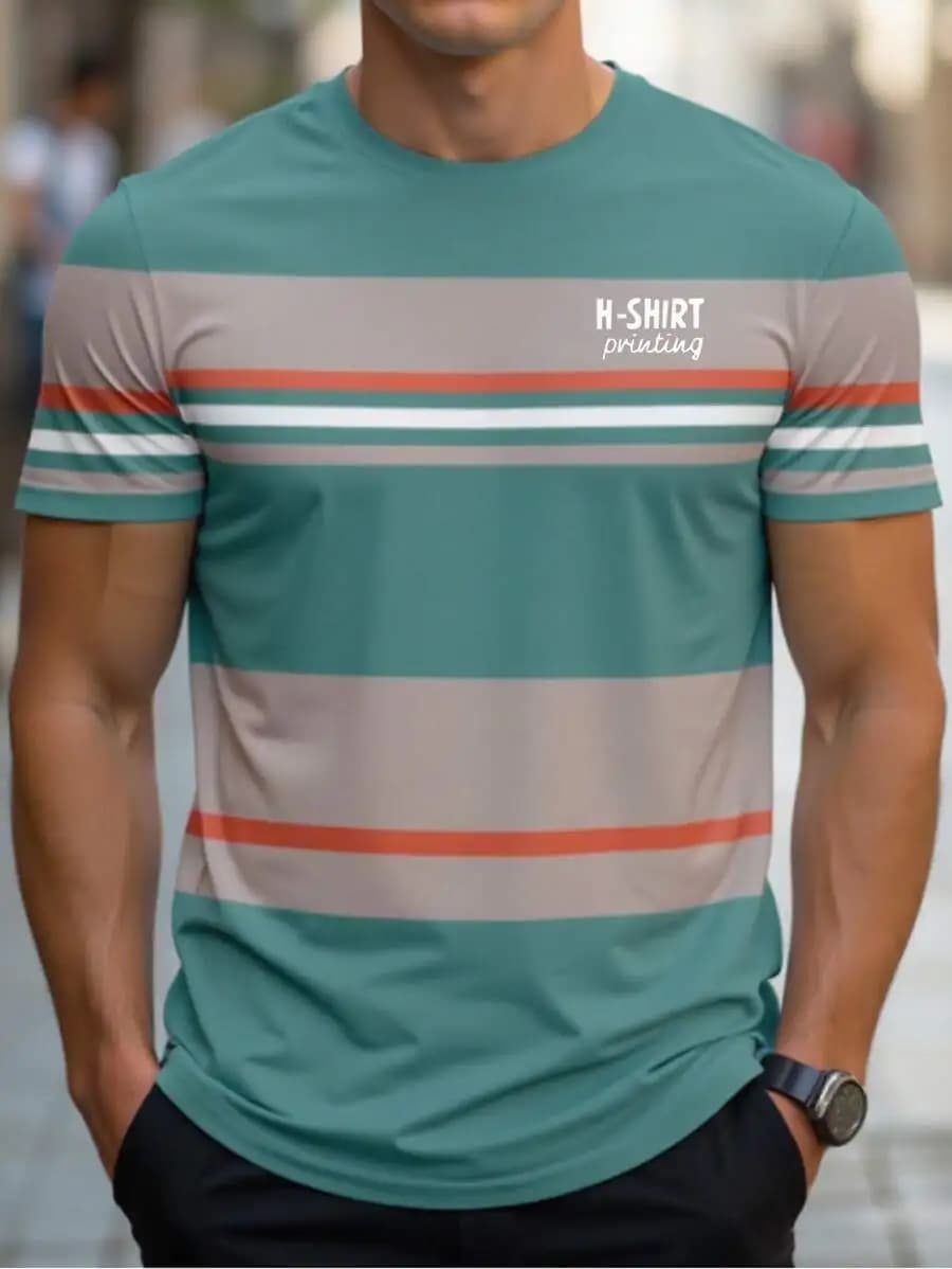 T-shirt casual da uomo a maniche corte con strisce orizzontali a contrasto