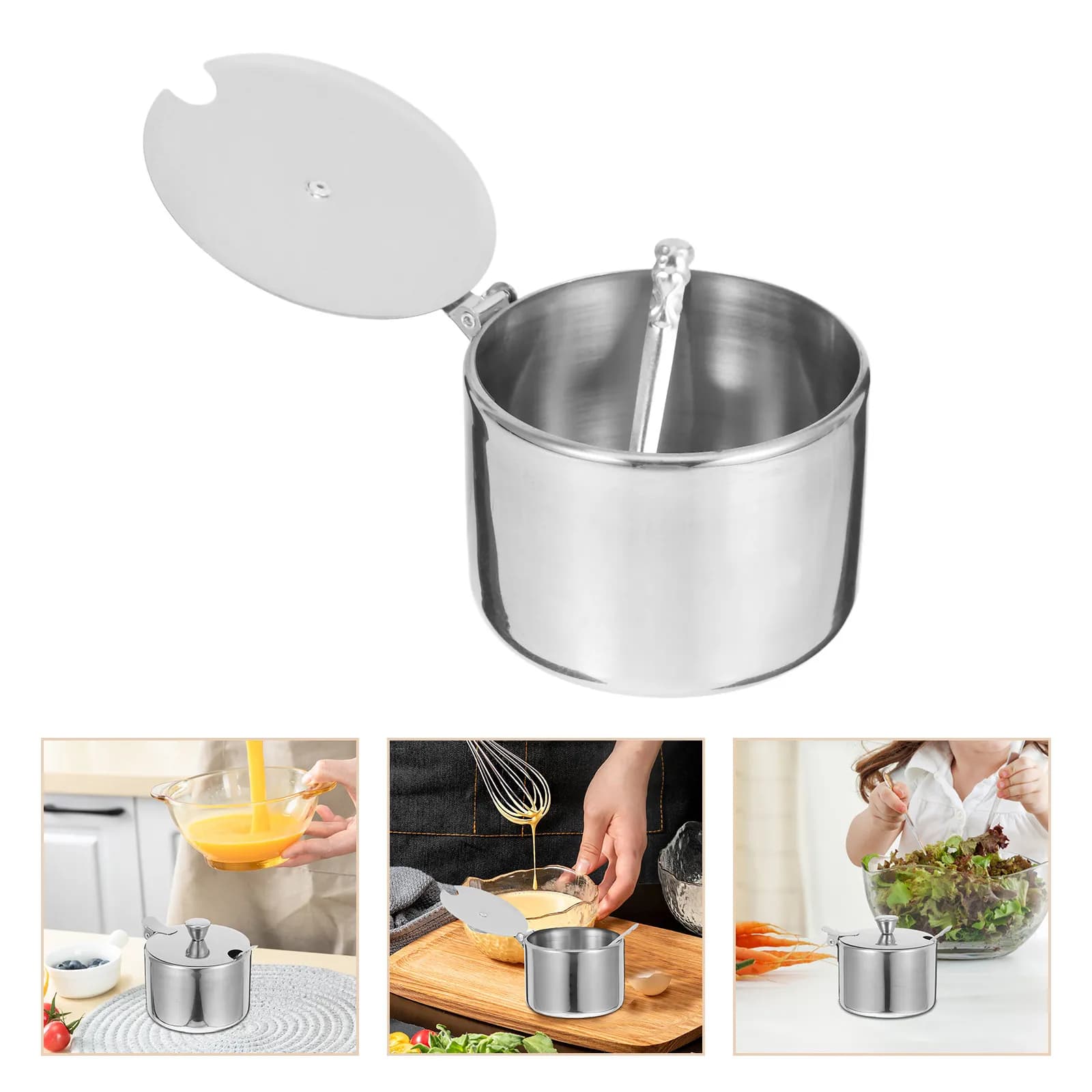 Set di 1 Contenitore per Zucchero in Acciaio Inox, Barattolo per Sale e Spezie con Cucchiaio, Contenitore per Condimenti con Coperchio, Organizzatore da Cucina, Set di Contenitori per Spezie