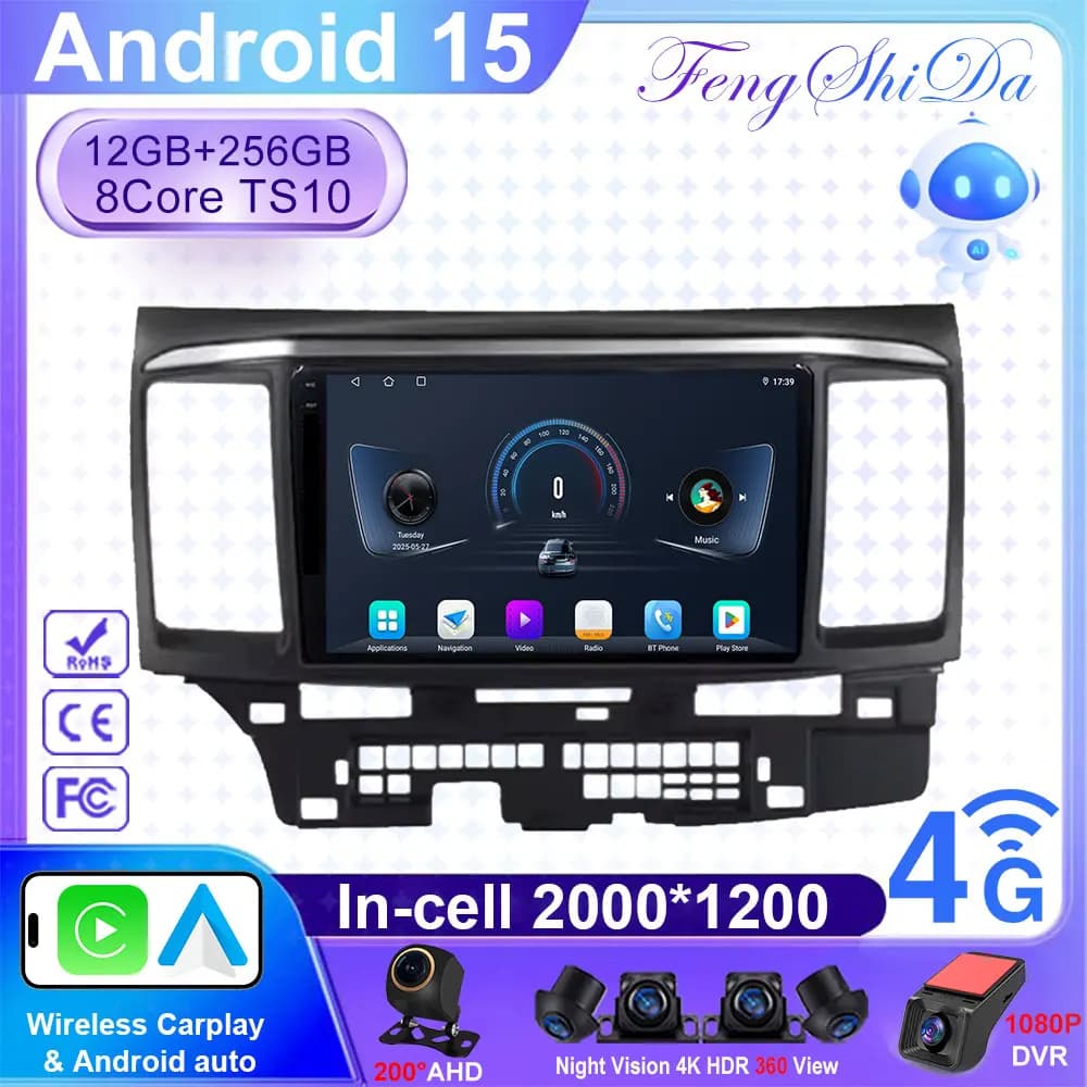 9 pollici Android 15 Per MITSUBISHI LANCER 9 10X2008 2009 2010 2011 - 2016 Autoradio Audio Stereo Lettore GPS Carplay Auto schermo