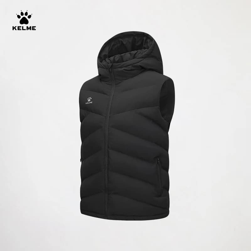 Kelme Hooded Sports Vest Men's Winter Football Training Running Camisole Jacket Cotton Jacket Vest Outdoor Windproof And Warm