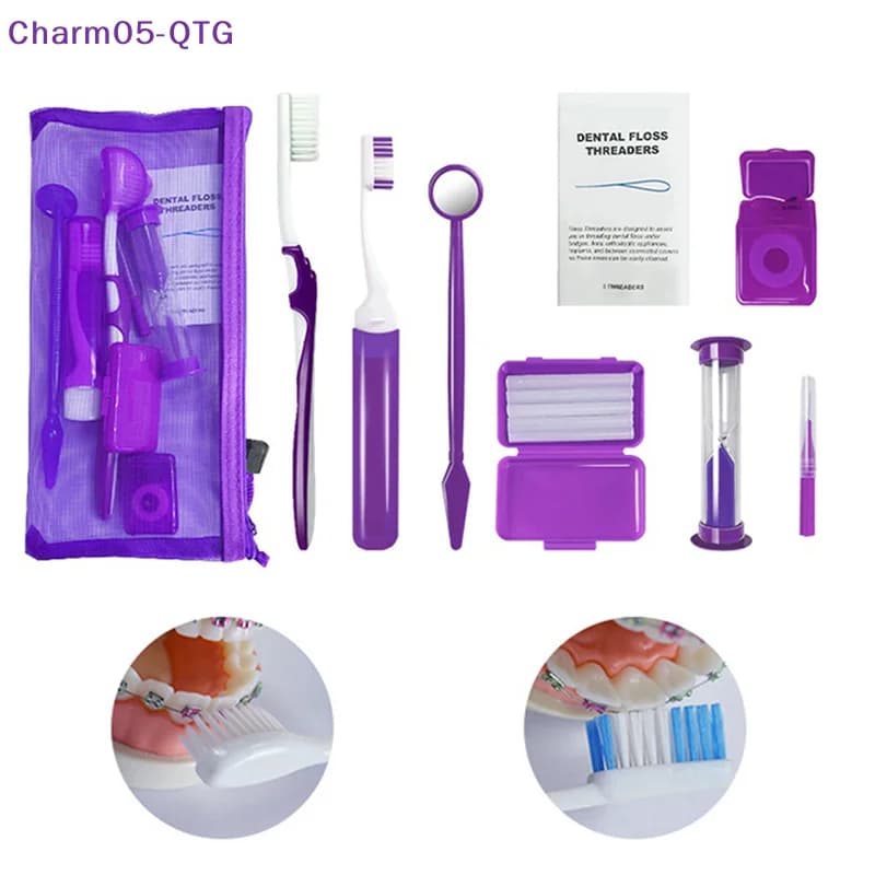 NUOVO Set da 8 Pezzi per la Cura Orale, Kit Ortodontico per Denti, Strumento Sbiancante Portatile per Esterni, Spazzolino Interdentale per Igiene Orale