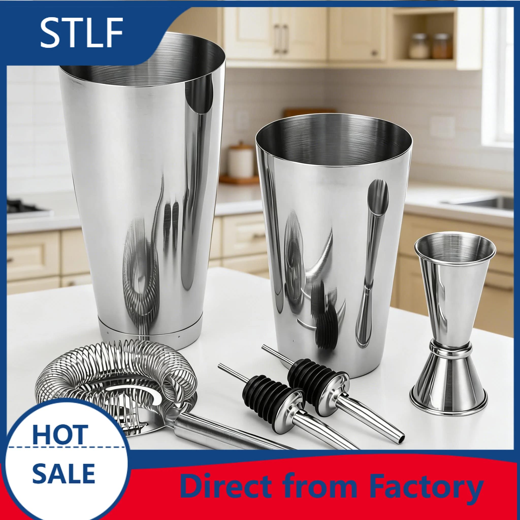 stllCocktail Maker Set Boston Weighted Cocktail Shaker Set Stainless Steel 6pcs Bar Accessories