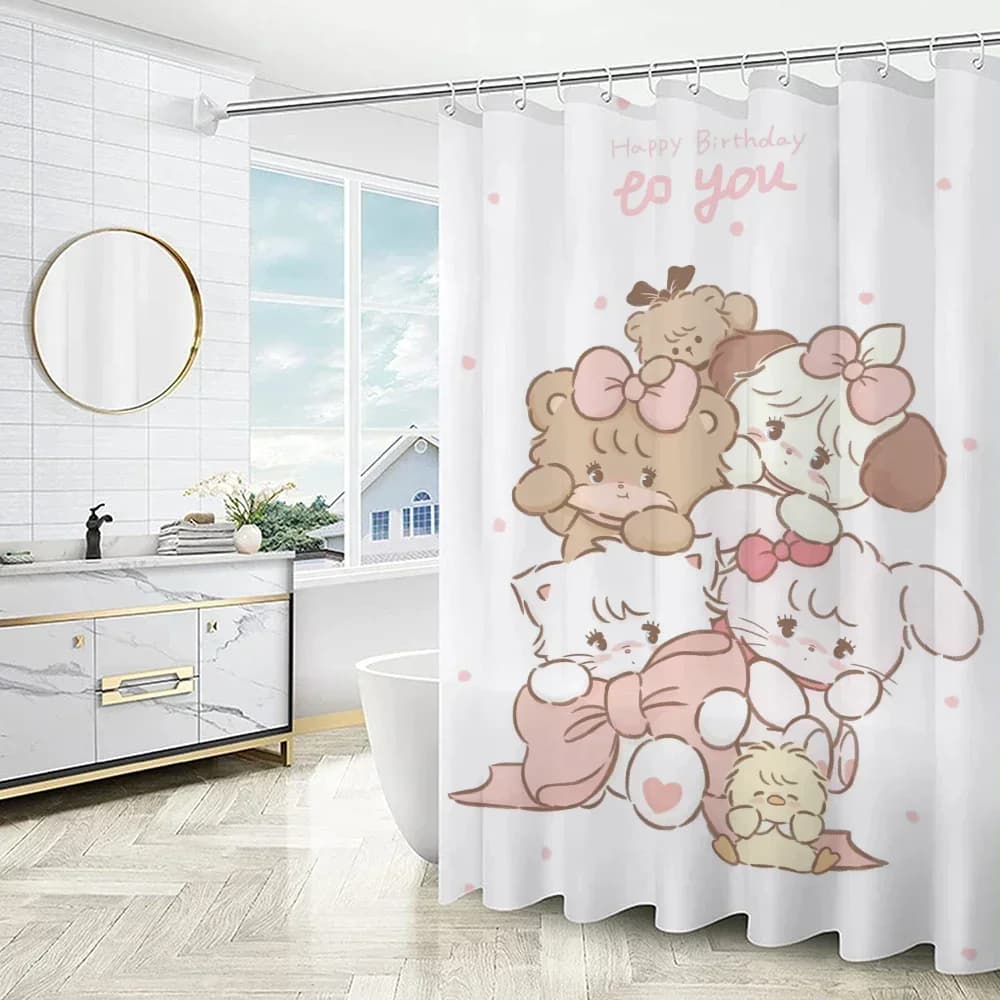Tenda da doccia impermeabile con stampa di compleanno di animali simpatici cartoni animati - Elegante e durevole, essenziale per l'arredamento del bagno dei bambini