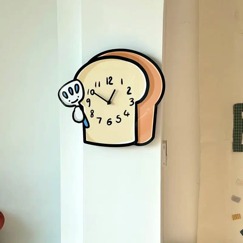 Nuovo stile Orologio da parete decorativo creativo Bread Man, un ornamento silenzioso per tenere il tempo per uso domestico, adatto per camera da letto e cucina