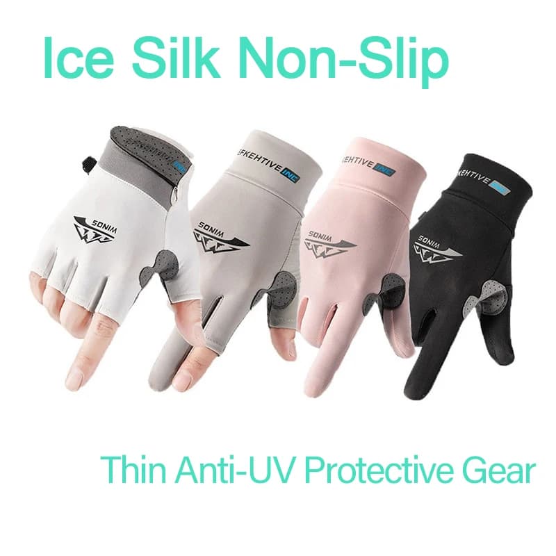 Summer Silk Gloves for Men Slim Cycling Outdoor Guide Sun Protection Anti-slip Fishing Gloves Without Outdoor Kayaking
