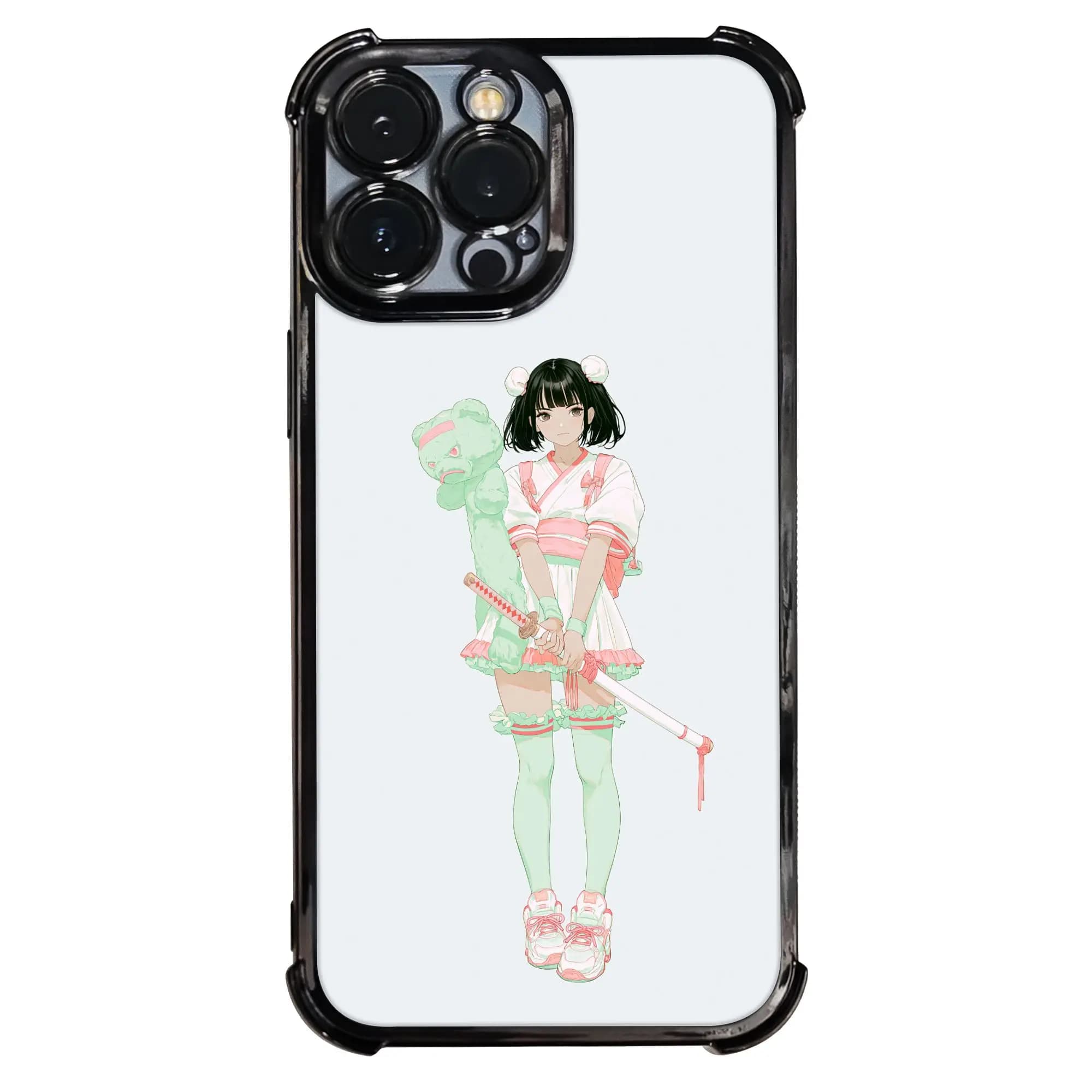 New Armor Bumper Shockproof Fresh girl illustration Phone Case Electroplating Process for iPhone Various Models