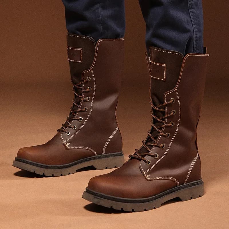 Stivali da moto da trekking da uomo in pelle Stivali da combattimento da trekking impermeabili Cintura gotica Stivali punk Scarpe da uomo Sneakers tattiche