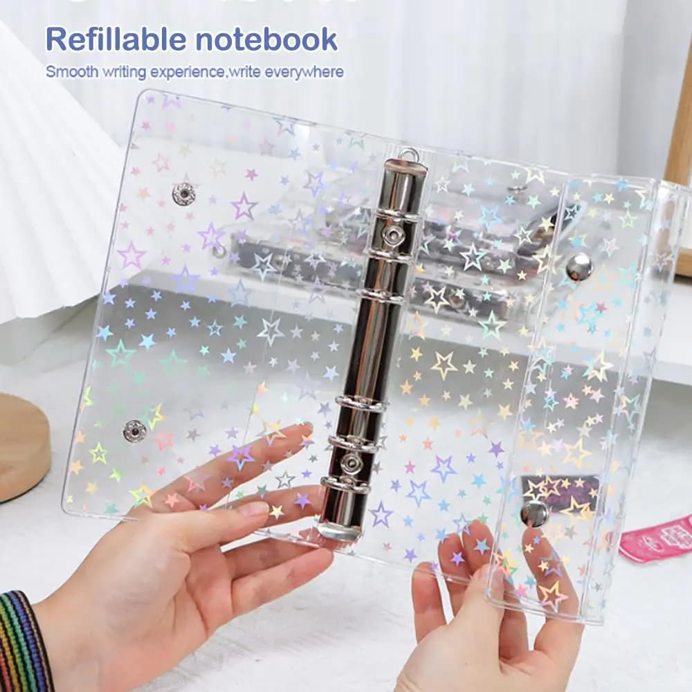 M5 A6 A7 Budget Binder Cover Clear Glitter PVC Binder Refillable Notebook for Photos Pictures Albums Organizer Planner Folder