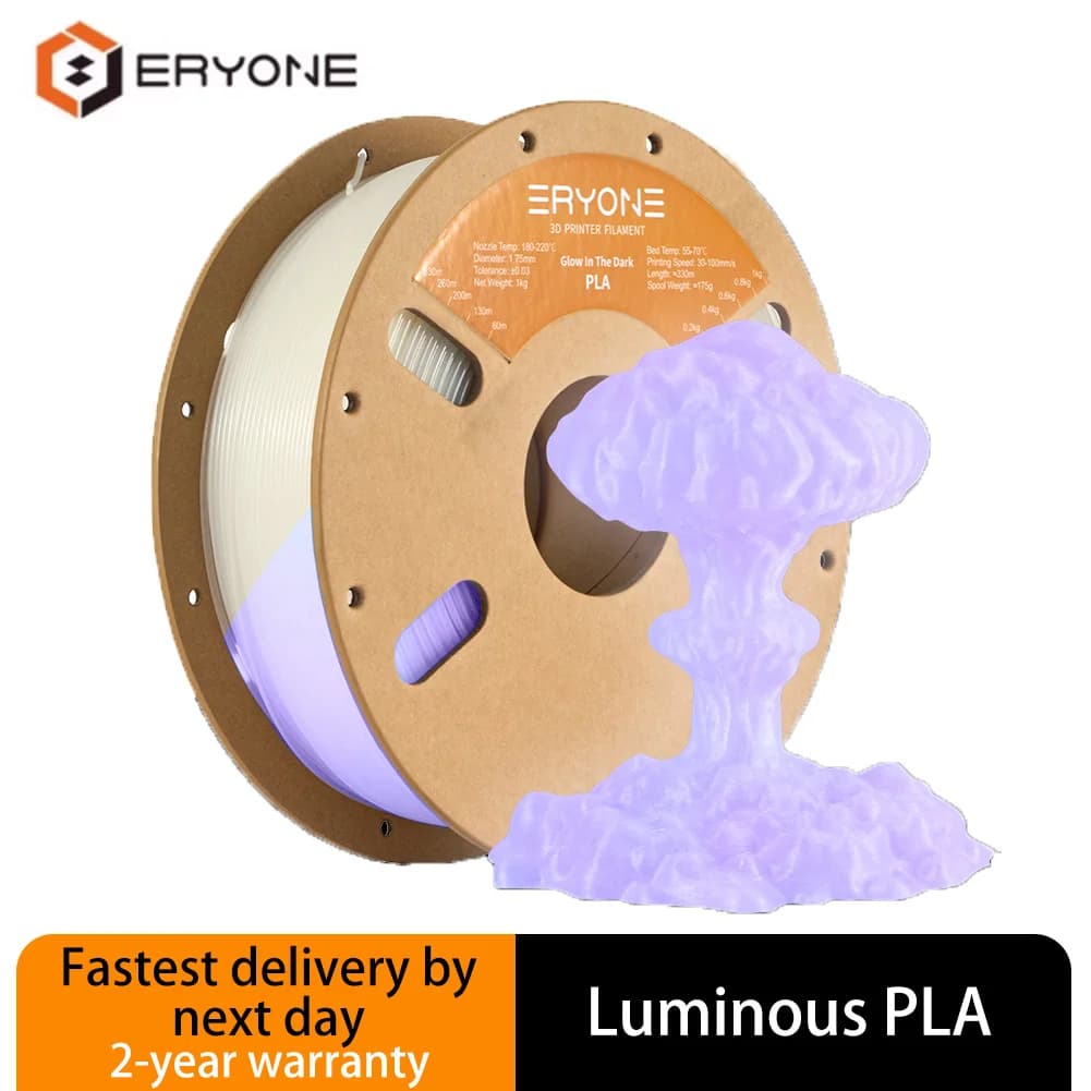 3D Printer Filament PLA Eryone Premium that lights up in the dark 1.75 mm 1 kg - Absorbs sunlight / daylight ±0.03 mm Smooth printing for FDM