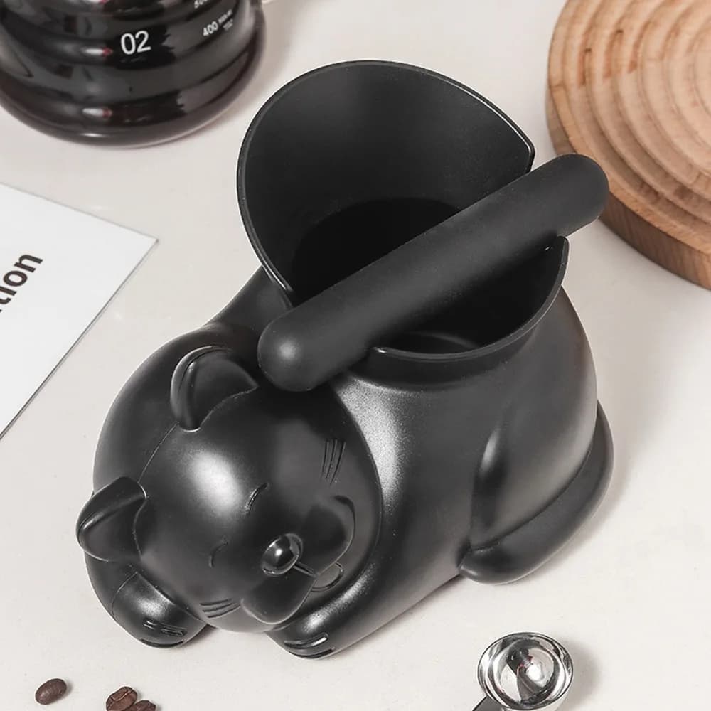 Removable Dump Bin Coffee Knock Box Recycling Bucket Cat Shape Design Coffee Grounds Container Small Size Cartoon Style