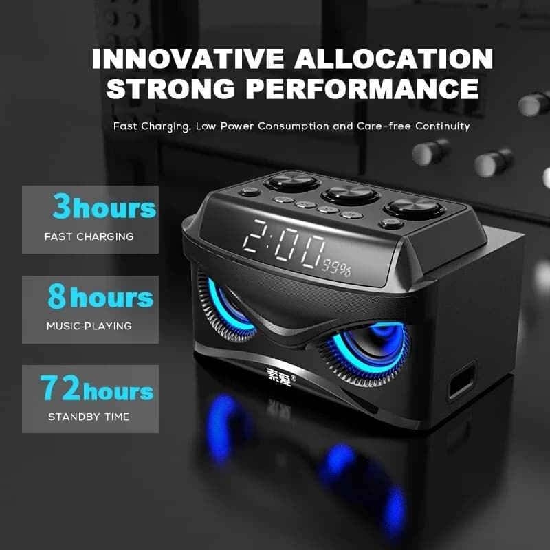 Altoparlante Bluetooth Wireless Subwoofer portatile Mini Soundbox multifunzionale con schermo e promemoria allarme Music Center Radio FM