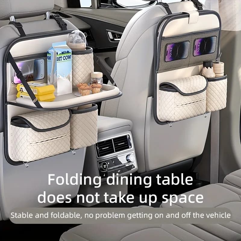 Organizer per riporre lo schienale del seggiolino auto in pelle PU Tavolo pieghevole Accessori per auto Scomparti multipli Borsa portaoggetti per sedile posteriore sospesa