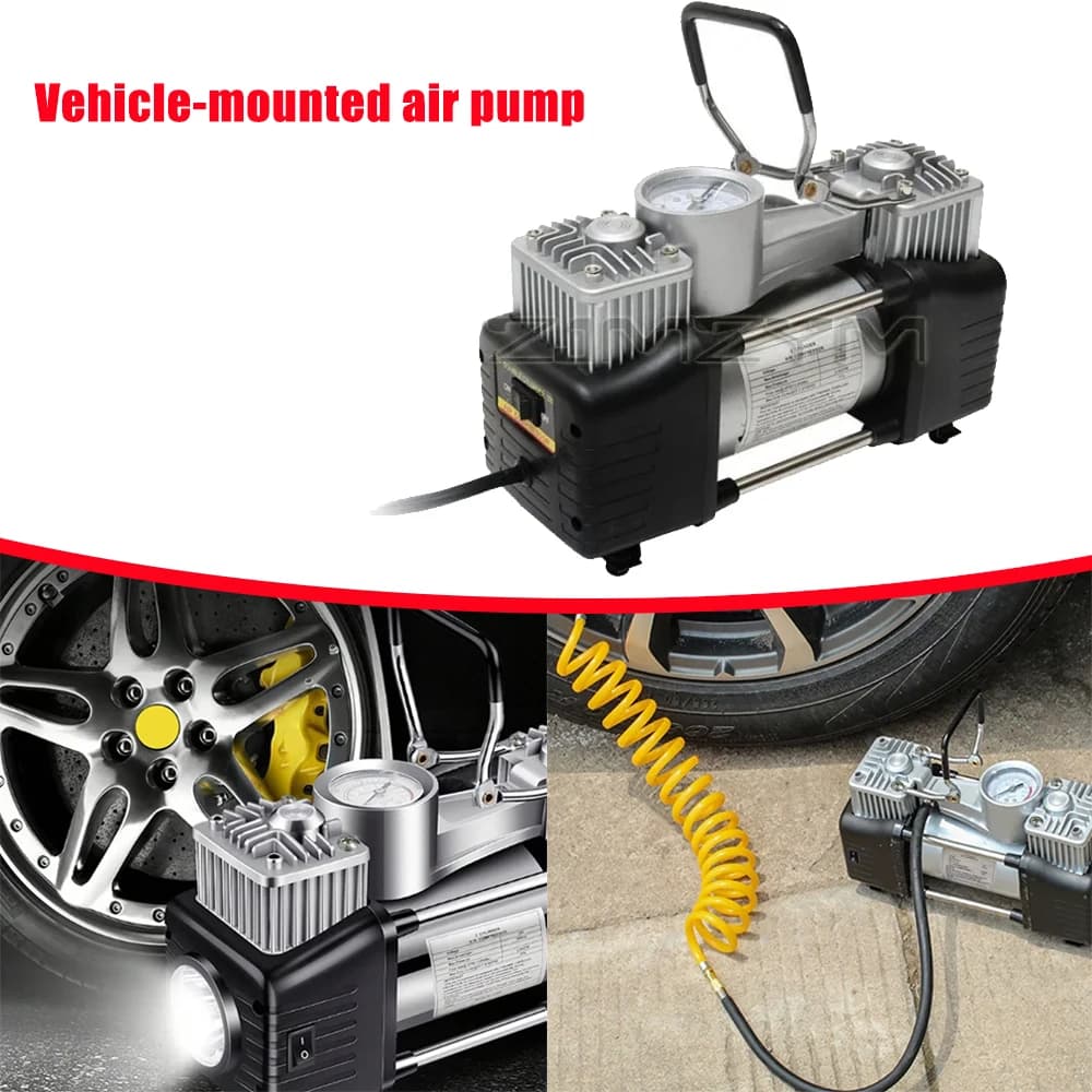 Pompa ad aria 12V 500PSI in metallo a doppia camera con luce LED, 70L/min, facile da usare, portatile, leggera, per pneumatici auto, gonfiabili e materassi ad aria