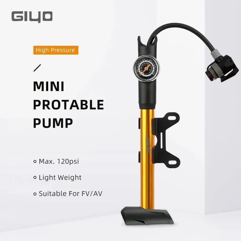 Giyo 120psi pompa per bicicletta Mini pompa portatile per bici pompa a tubo nascosta Design a doppia testa gonfiatore per pneumatici con calibro accessori per biciclette