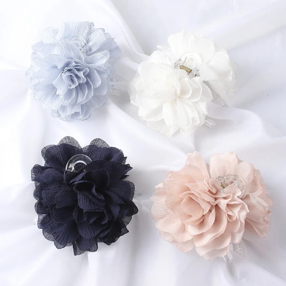 Fermagli per capelli grandi a forma di fiore in tessuto, morbidi in chiffon, per donne e ragazze, fermacoda, mollette, accessori moda per capelli