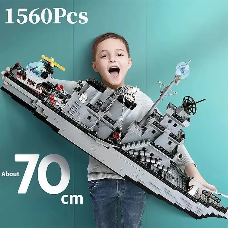 Nave da guerra della Marina di dimensioni enormi 1560 pezzi Modello di nave da guerra dell'esercito Nave da guerra 6 in 1 blocchi di costruzione combinati multiforma per costruire un set di giocattoli da ragazzo