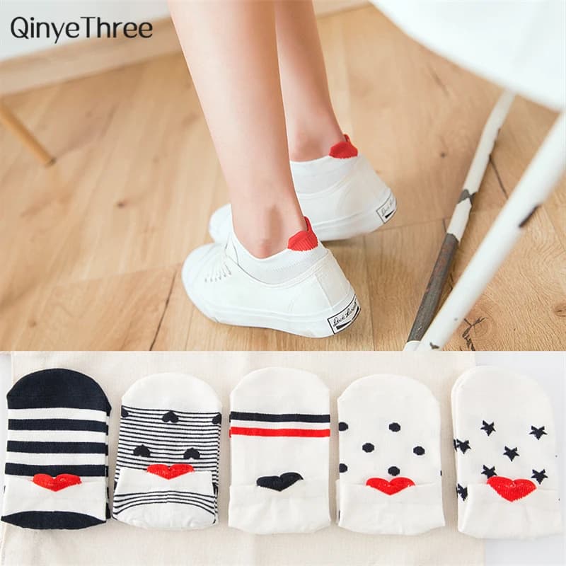 Fashion woman Kawaii 3D Heart Ear Socks Cute Simple Fresh Female Sokken with Dots Stars Big Eyes 3D Love Heart Heel stripes