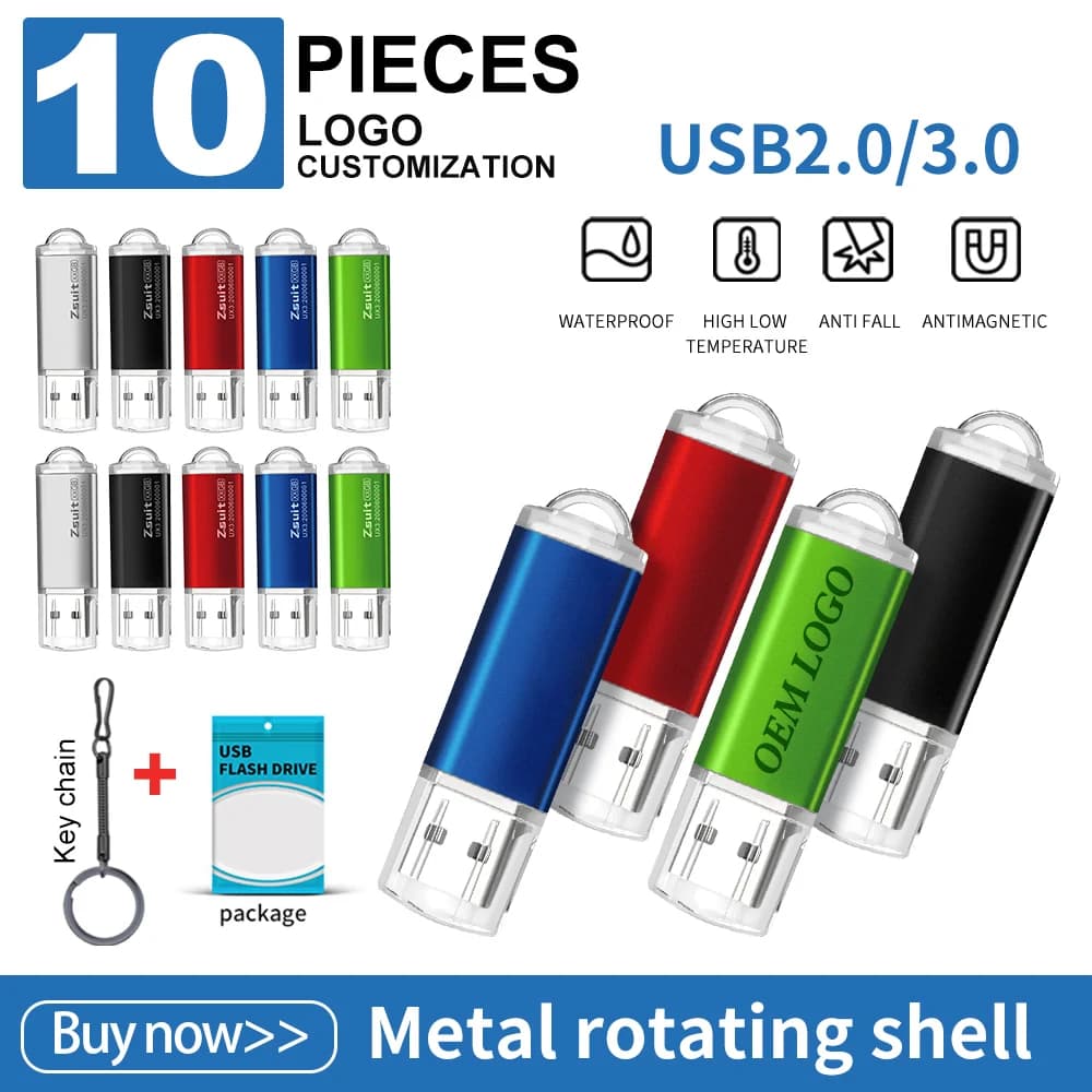 10 PZ LOGO Personalizzato Unità USB Chiavetta USB Ad Alta Velocità 3.0/2.0 Pen Drive 64G 32G Chiavetta USB In Metallo Disco di Memoria Cle USB Shipp gratuito