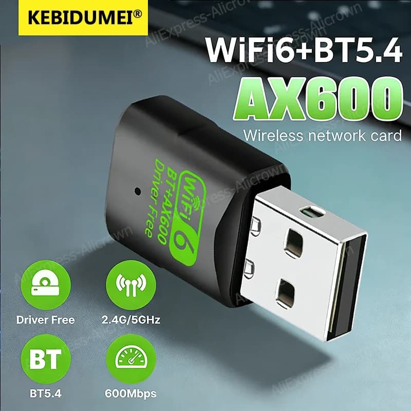 KEBIDUMEI USB Bluetooth5.4 WiFi6 Adapter 600Mbps Wifi Dongle Wireless Network Card USB Wi-fi Receiver Driver Free for PC Laptop