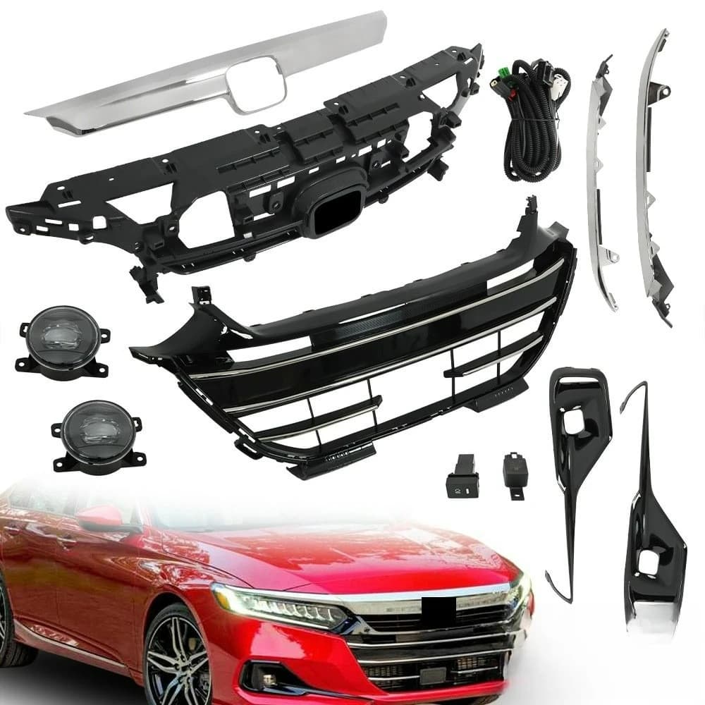 For Honda Accord 2021-2023 Head Lamp Trim & LED Fog Light Set Front Grille/Trim