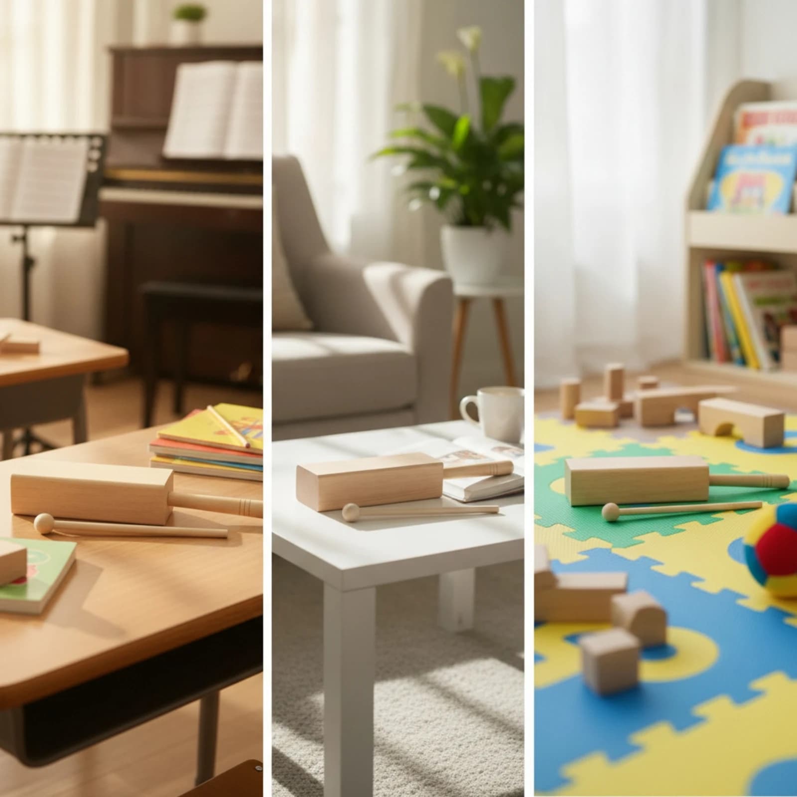 Wood Block with Striker Solid Hardwood Woodblock Wood Block Natural Projecting for Students, Classroom, Music Lessons